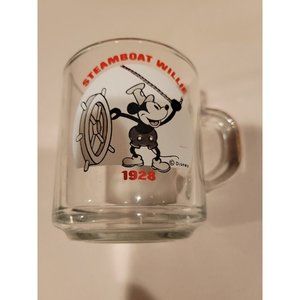 Disney: Used Mickey Mouse Steamboat Willie 1928 Clear 8 Oz  Drinking Glass Mug
